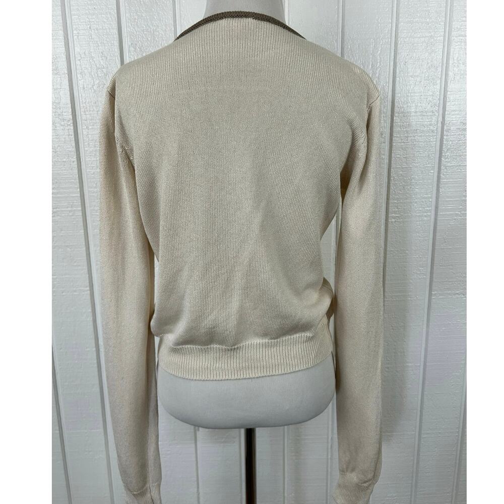 Djerf Avenue Contrast V Neck Cardigan XXS XS Cream Beige Cotton Button Italy - Picture 4 of 7